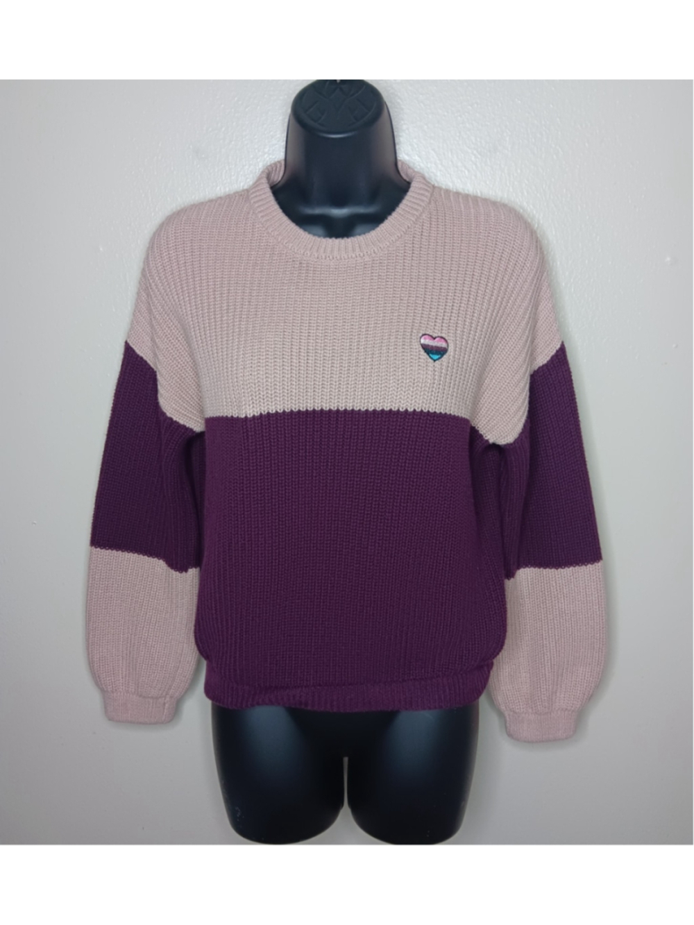 Spiritual Gangster Women's Small Crop Sweater Colorblock Crewneck Logo Cotton